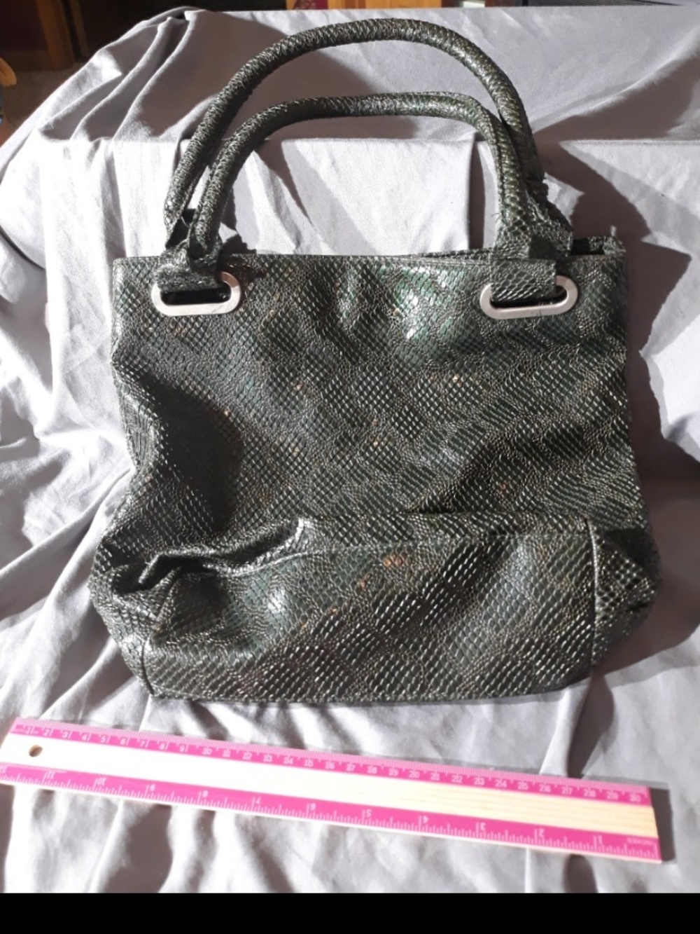 Green Textured Tote Bag with Double Handles